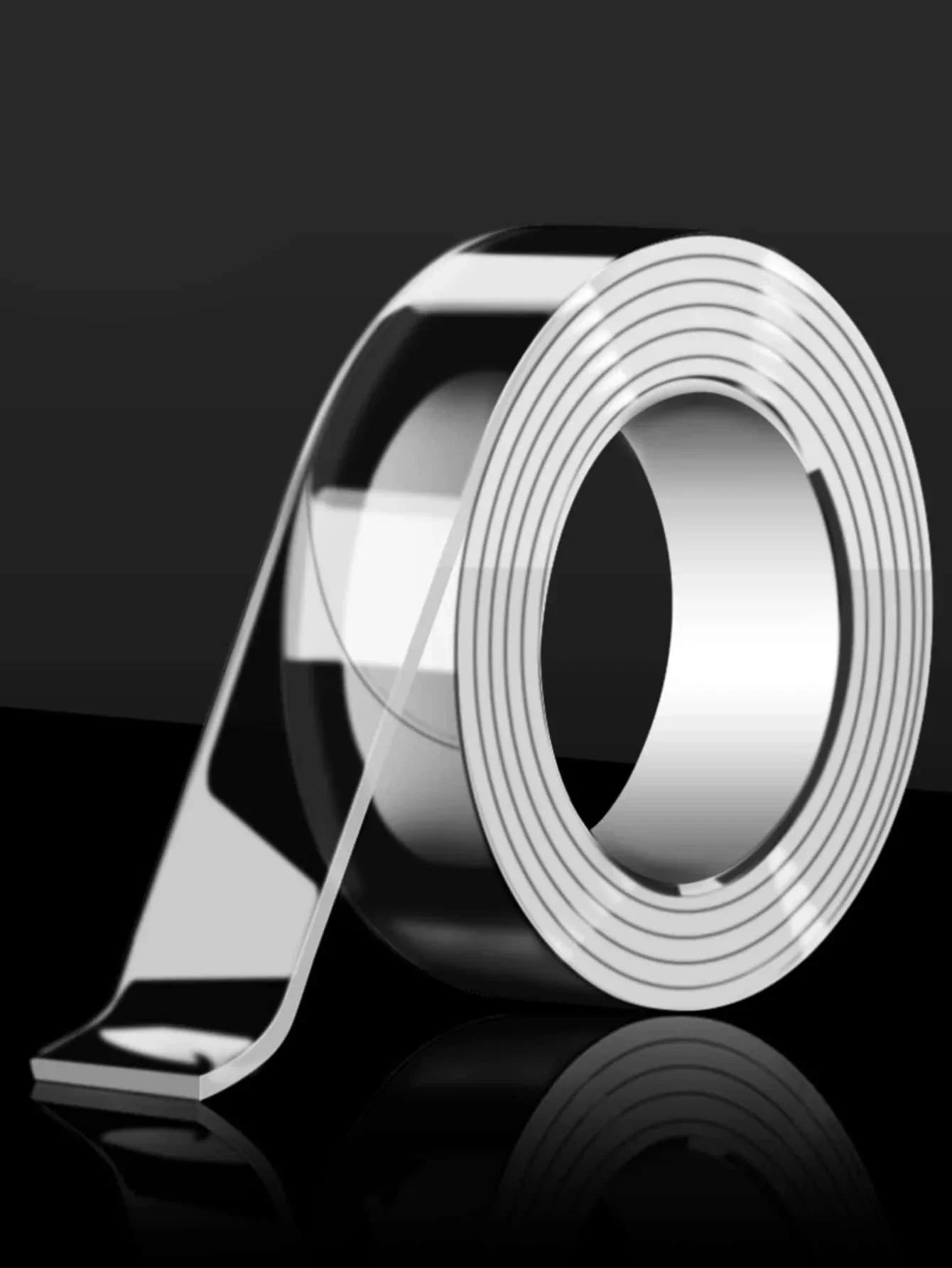 Close-up of Ignisio double-sided reusable tape showing the adhesive surface and flexible backing material.