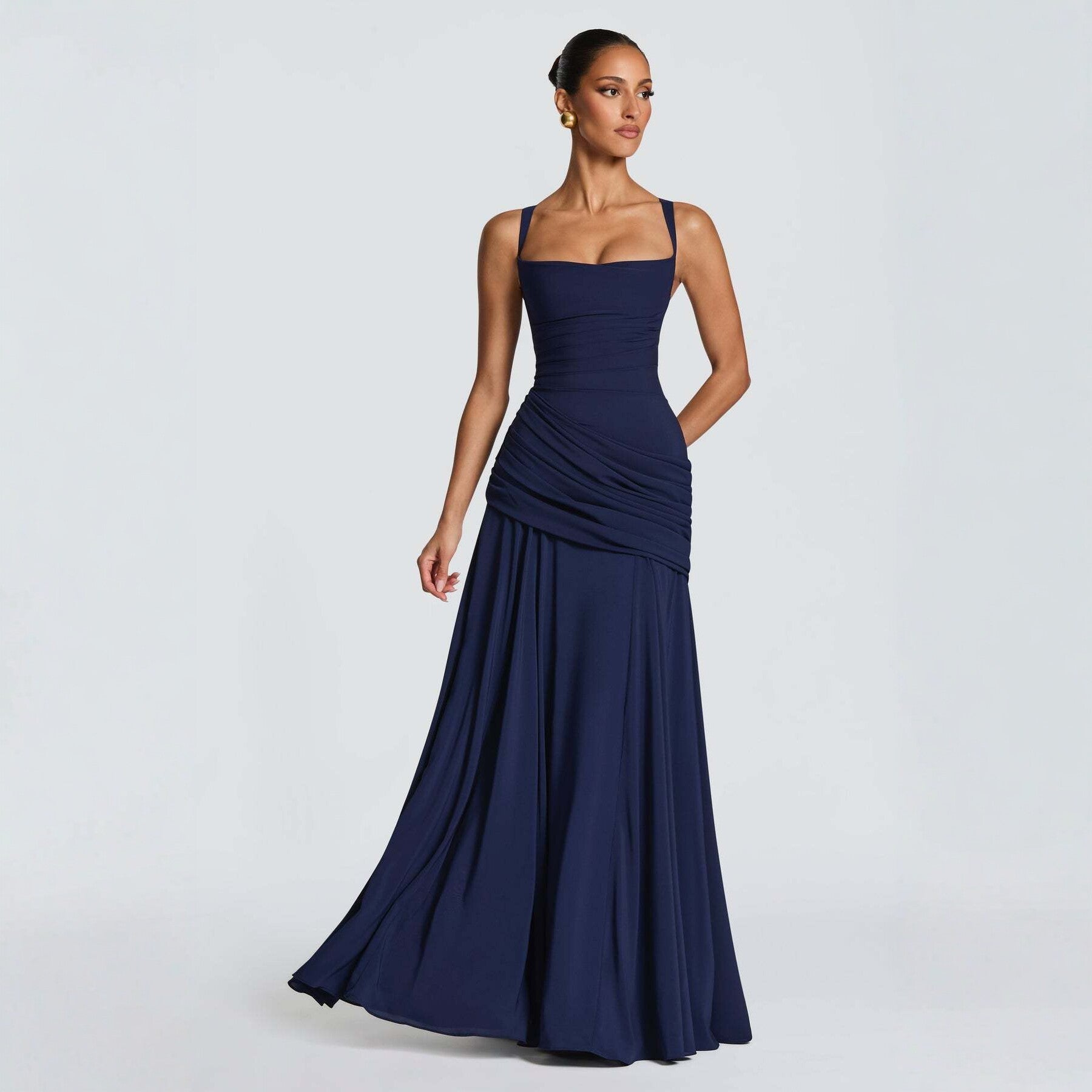 Elegant Sleeveless Flared Dress — Square Neck, High Waist, Milk Silk | 8 Colours