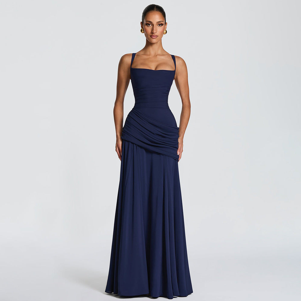Elegant Sleeveless Flared Dress — Square Neck, High Waist, Milk Silk | 8 Colours