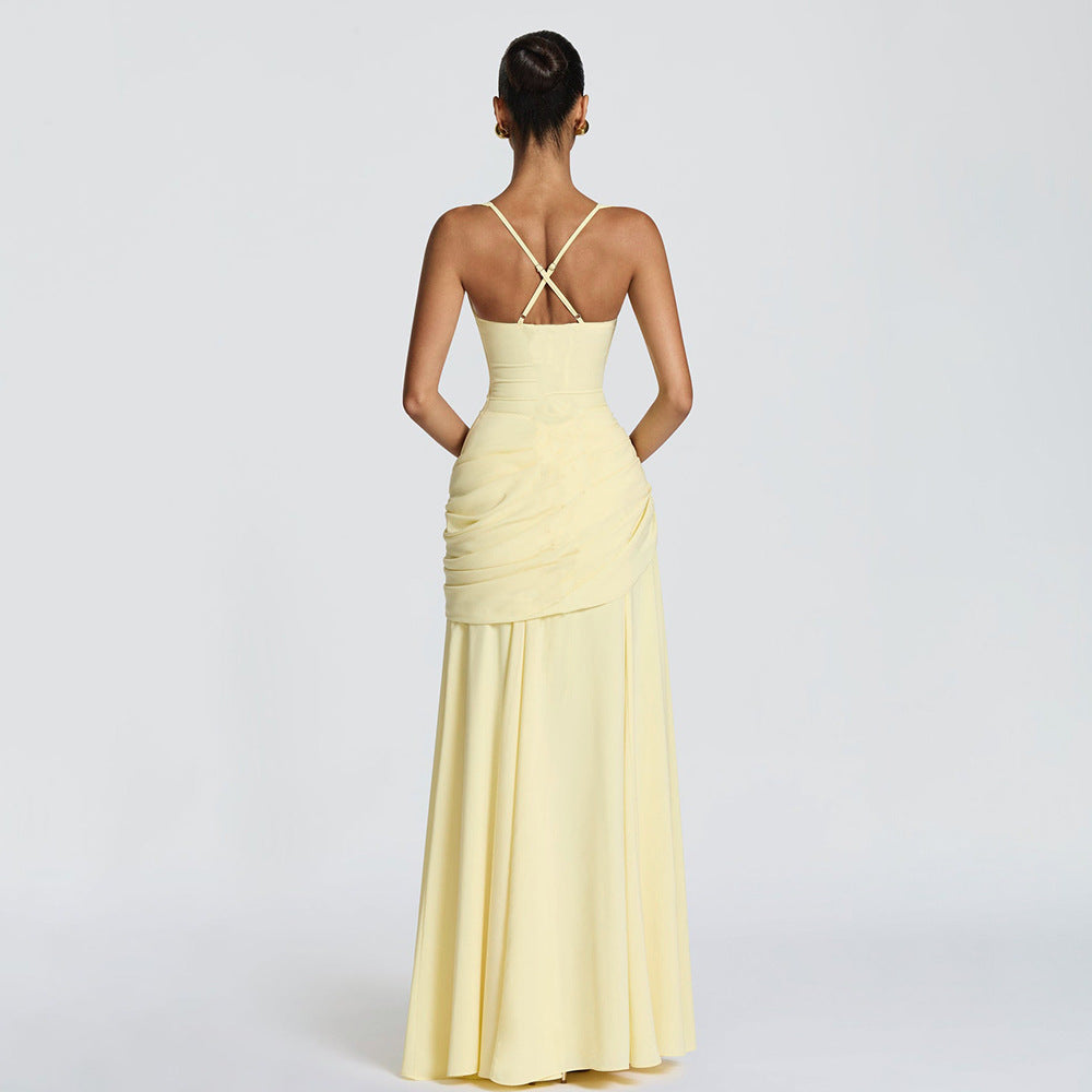 Elegant Sleeveless Flared Dress — Square Neck, High Waist, Milk Silk | 8 Colours