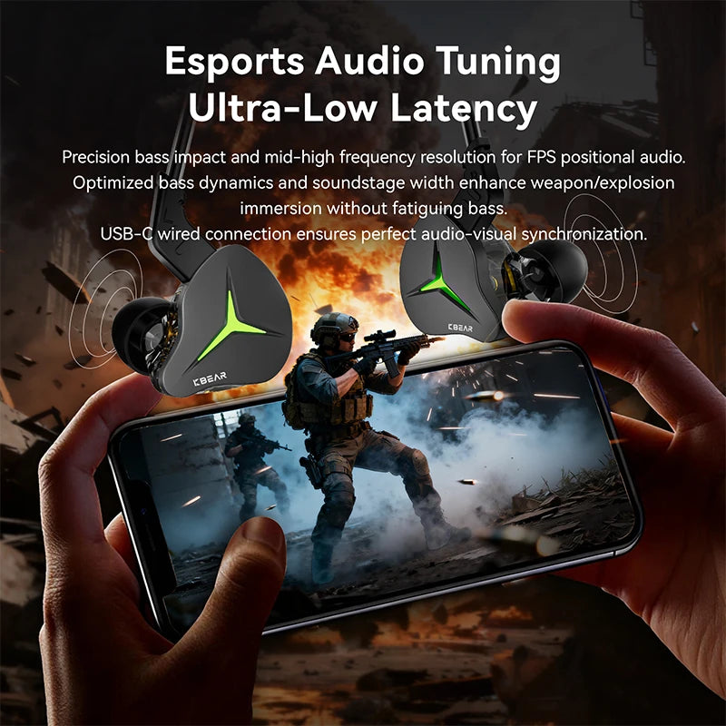 KBEAR Venus USB-C wired earphones with in-ear design and inline remote, black color, on a white background
