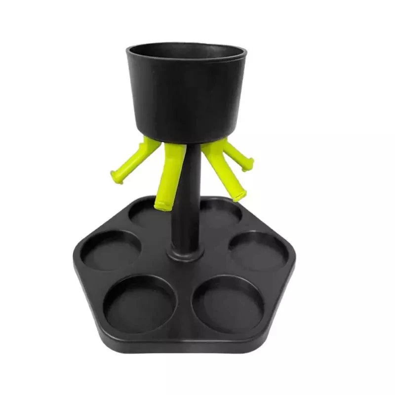 Home Sweet Home 6-way shot glass dispenser for party drinking games, featuring a sleek bar set with multiple shot cups.