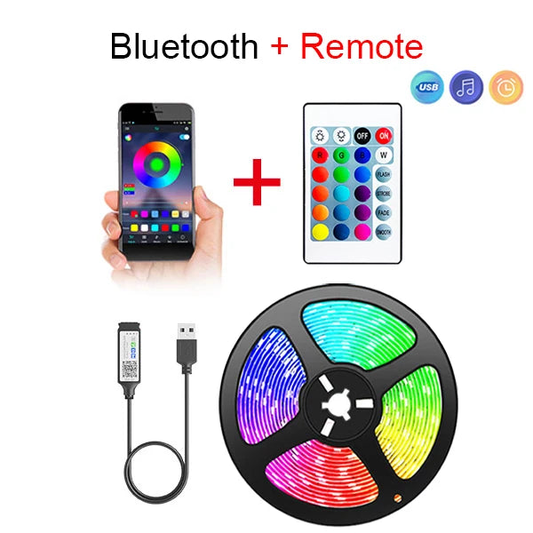 Bluetooth RGB LED Strip Light — USB 5V, App Controlled, 1m–5m