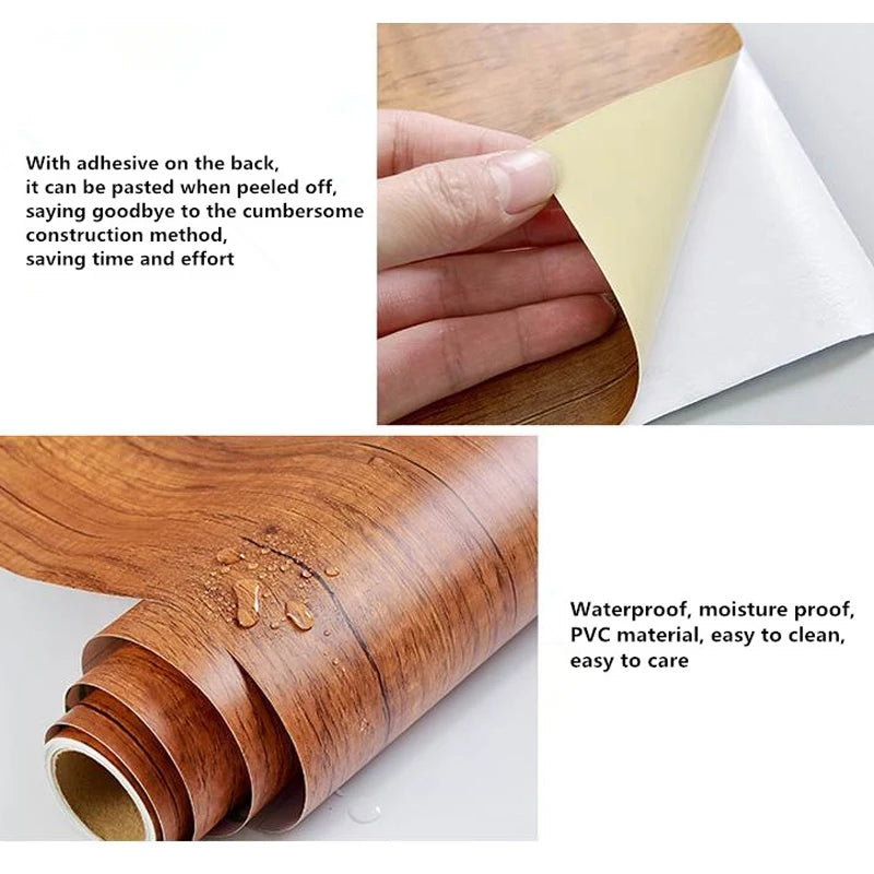 Wood Grain Peel & Stick Wallpaper – Self-Adhesive Waterproof PVC Wall Sticker