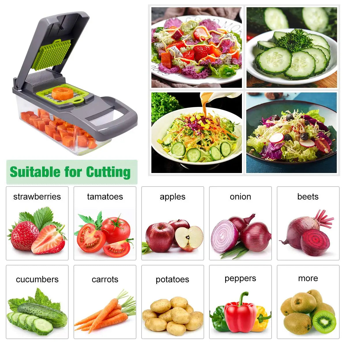 Multifunctional vegetable chopper by Home Sweet Home with stainless steel blades and colorful plastic container for easy food prep.