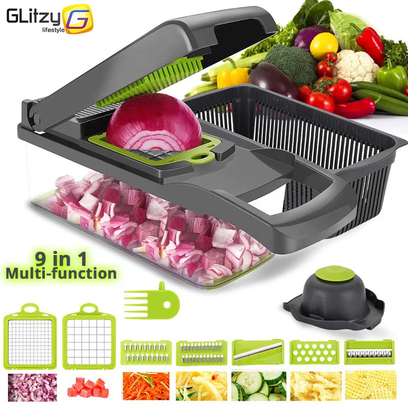 Multifunctional vegetable chopper from Home Sweet Home with stainless steel blades and a compact hand-held design.