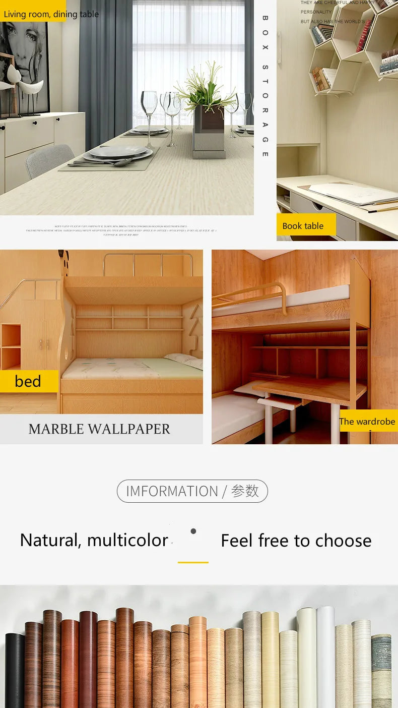 Wood Grain Peel & Stick Wallpaper – Self-Adhesive Waterproof PVC Wall Sticker