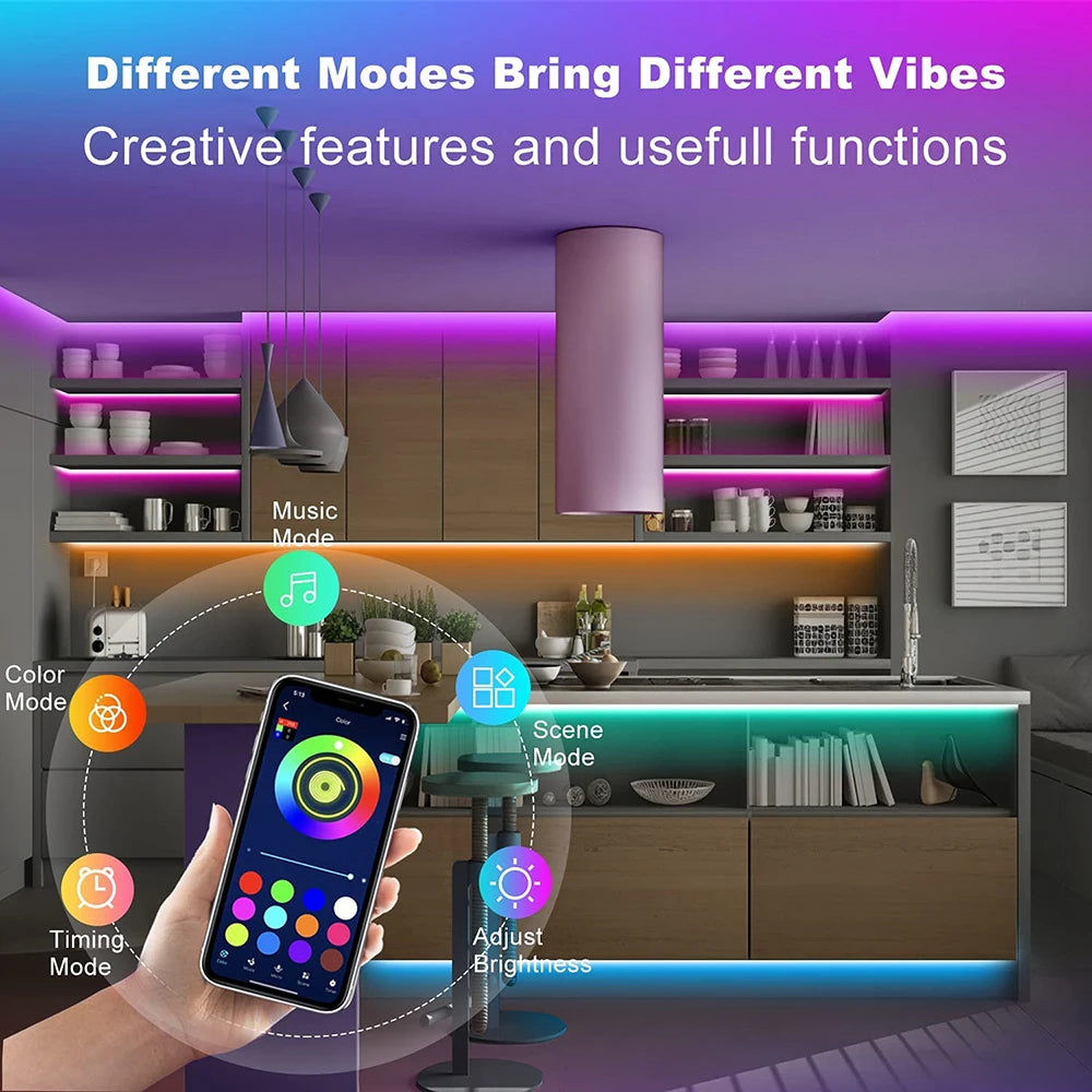 Bluetooth RGB LED Strip Light — USB 5V, App Controlled, 1m–5m