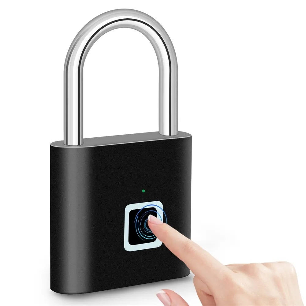 Beckett fingerprint lock with USB charging, waterproof smart padlock, quick 0.2 sec unlock, portable, anti-theft security device