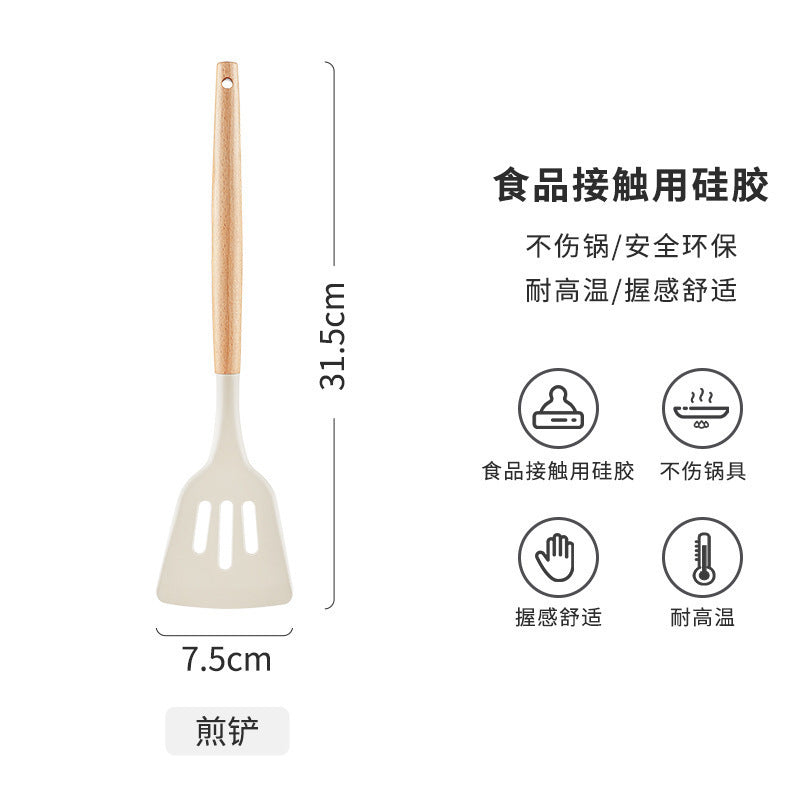 Wooden Handle Silicone Kitchen Utensils Set