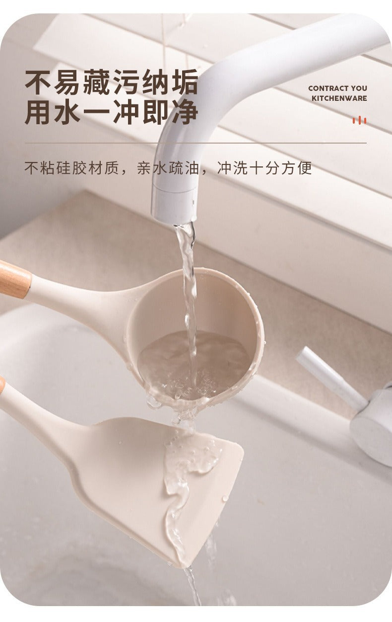 Wooden Handle Silicone Kitchen Utensils Set