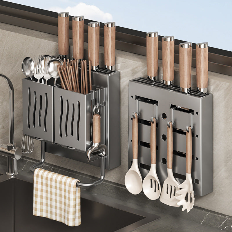 Wall-Mounted Kitchen Knife & Utensil Storage Rack | Punch-Free Holder