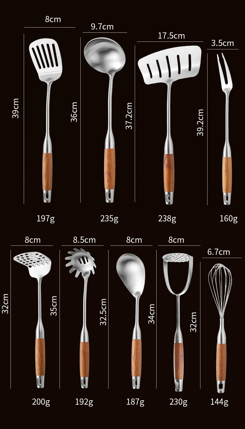 Stainless Steel Kitchen Utensils with Wooden Handle