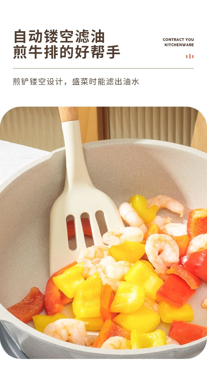 Wooden Handle Silicone Kitchen Utensils Set