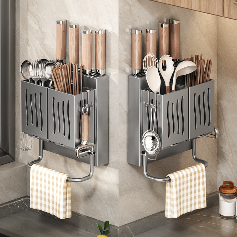 Wall-Mounted Kitchen Knife & Utensil Storage Rack | Punch-Free Holder