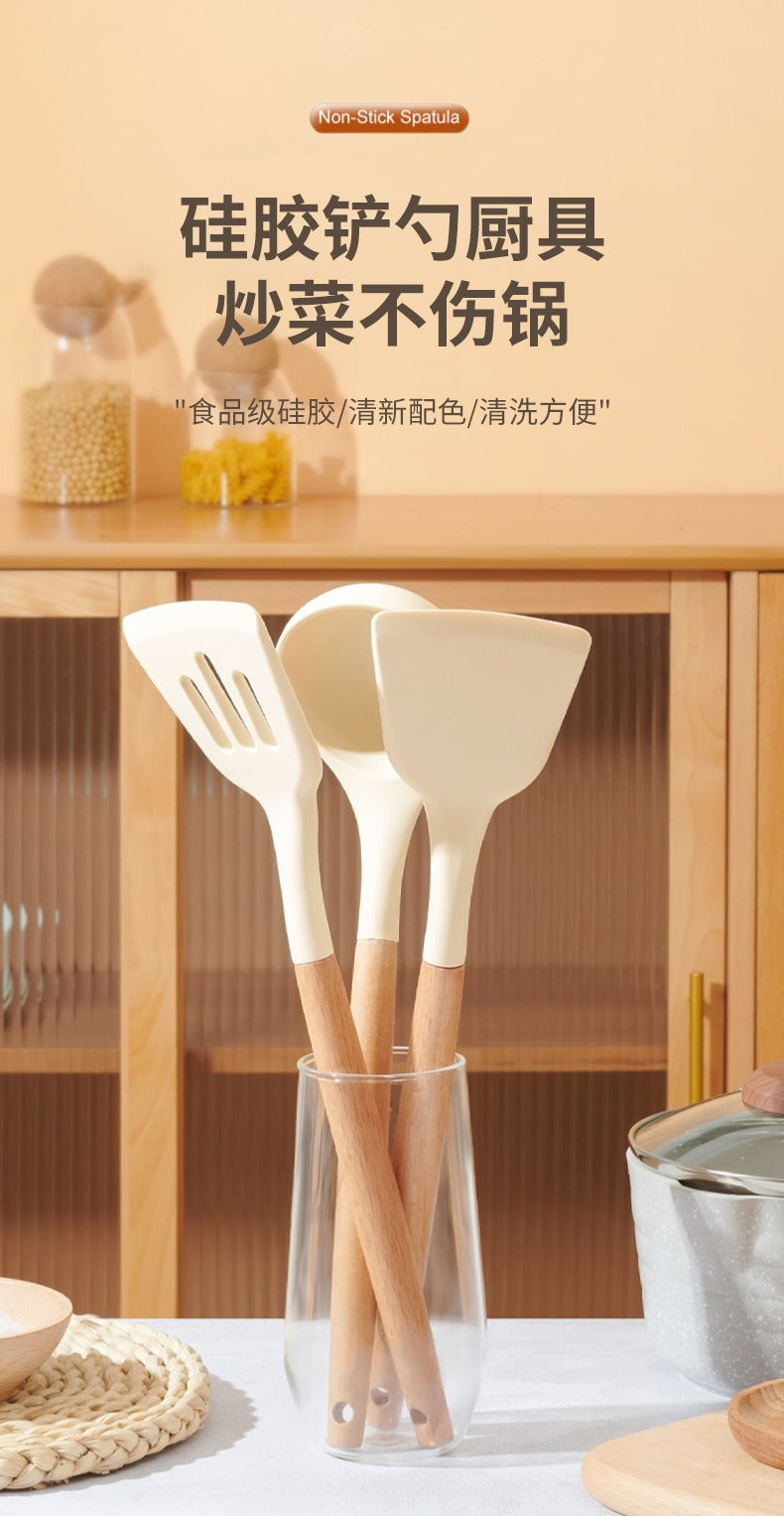 Wooden Handle Silicone Kitchen Utensils Set