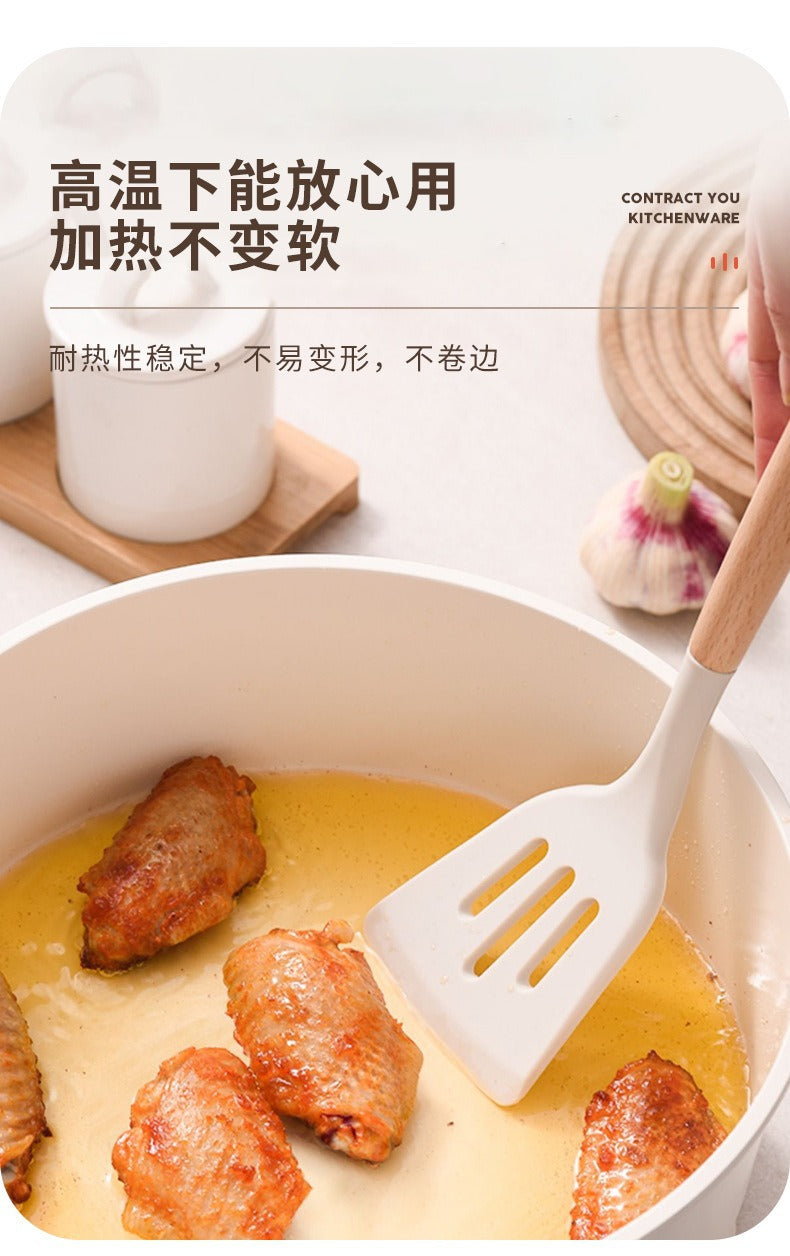 Wooden Handle Silicone Kitchen Utensils Set