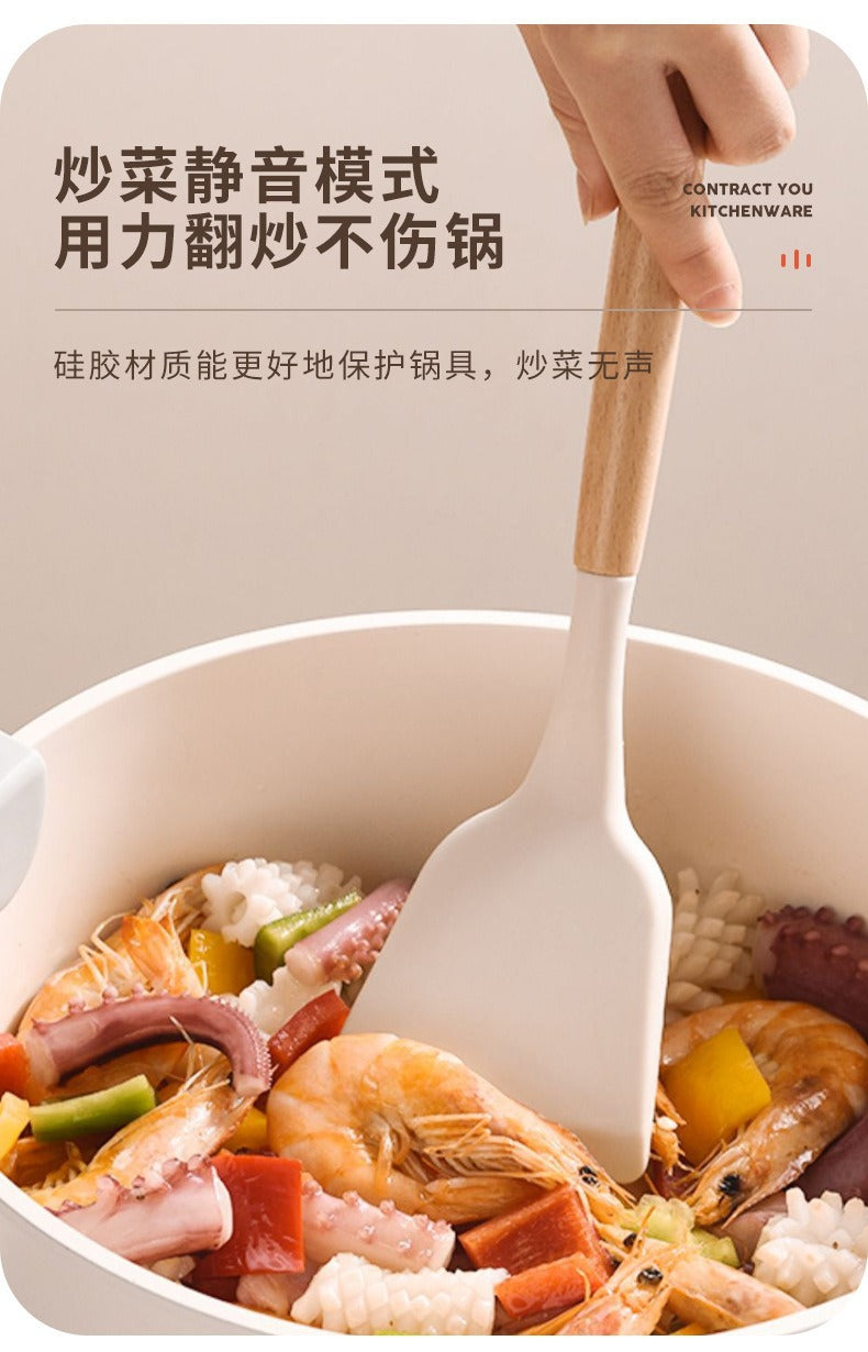 Wooden Handle Silicone Kitchen Utensils Set