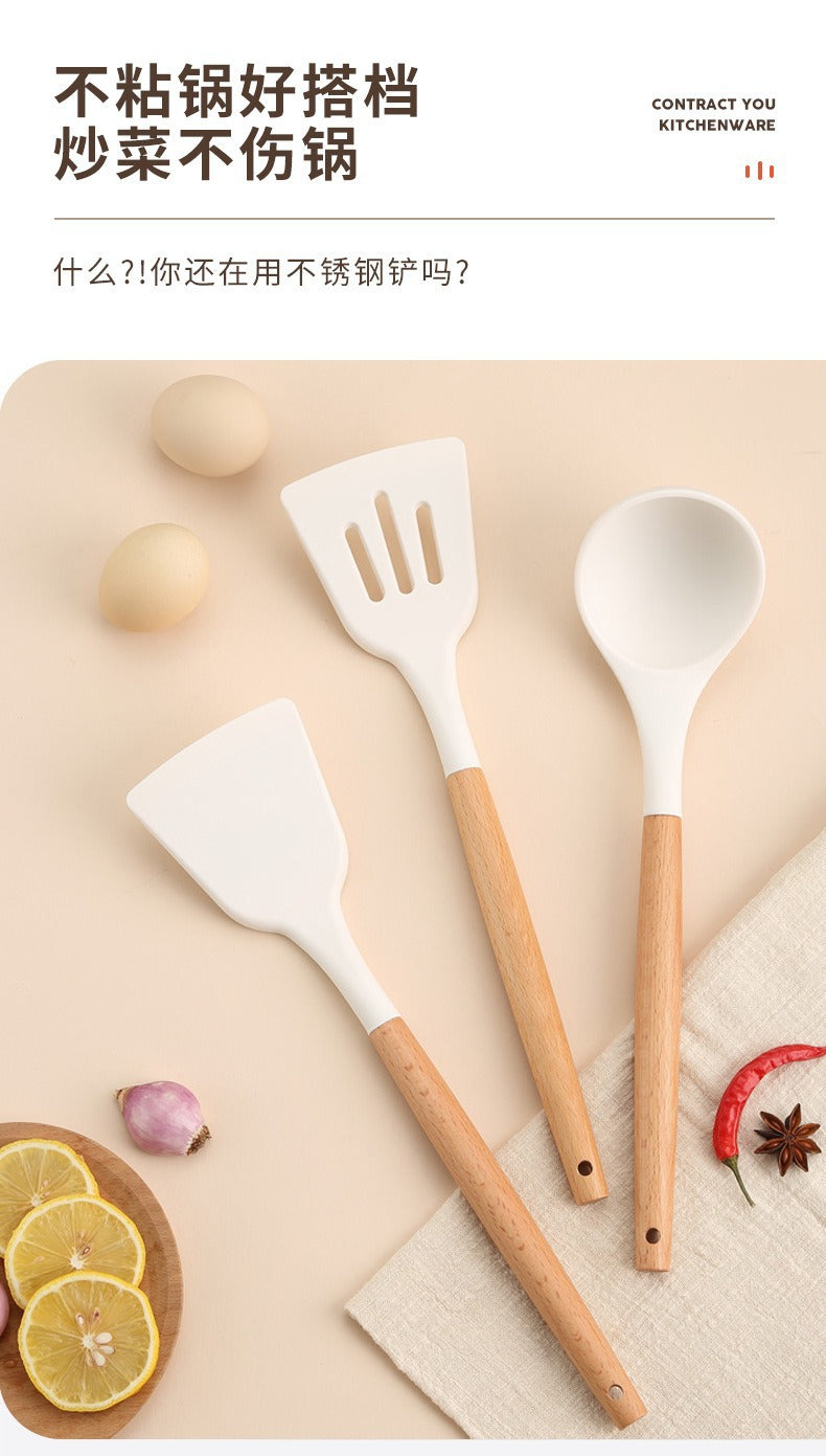 Wooden Handle Silicone Kitchen Utensils Set