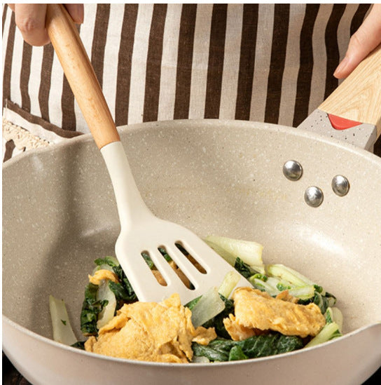 Wooden Handle Silicone Kitchen Utensils Set