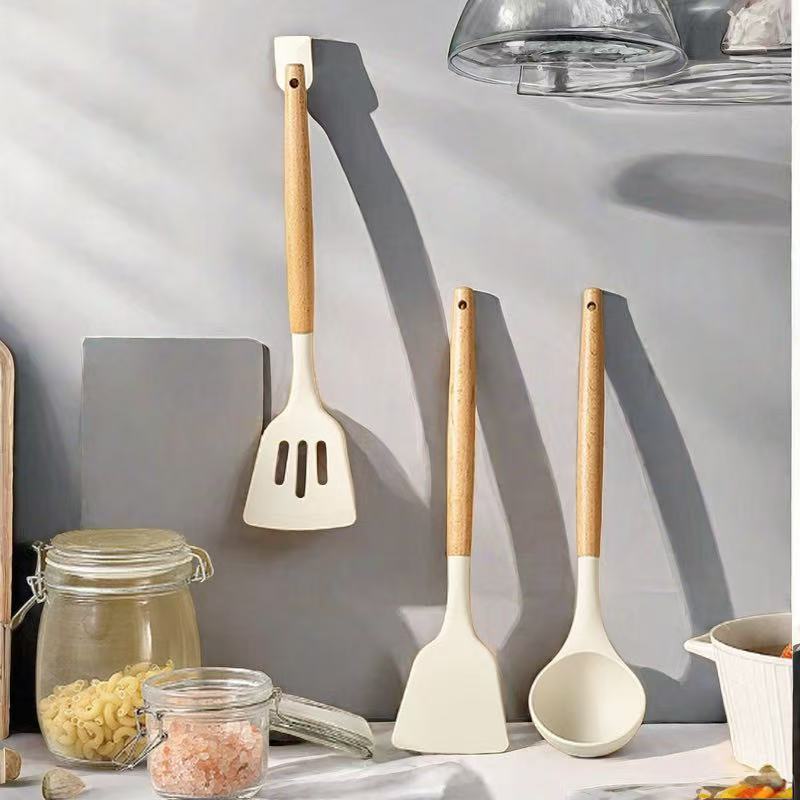 Wooden Handle Silicone Kitchen Utensils Set