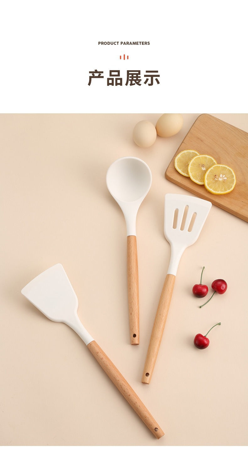 Wooden Handle Silicone Kitchen Utensils Set