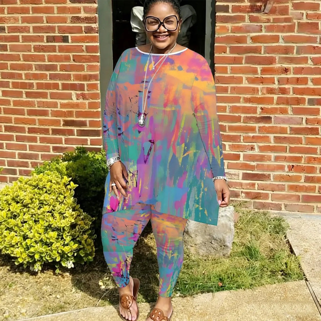 Plus Size Printed Two-Piece T-Shirt & Sweatpants Set