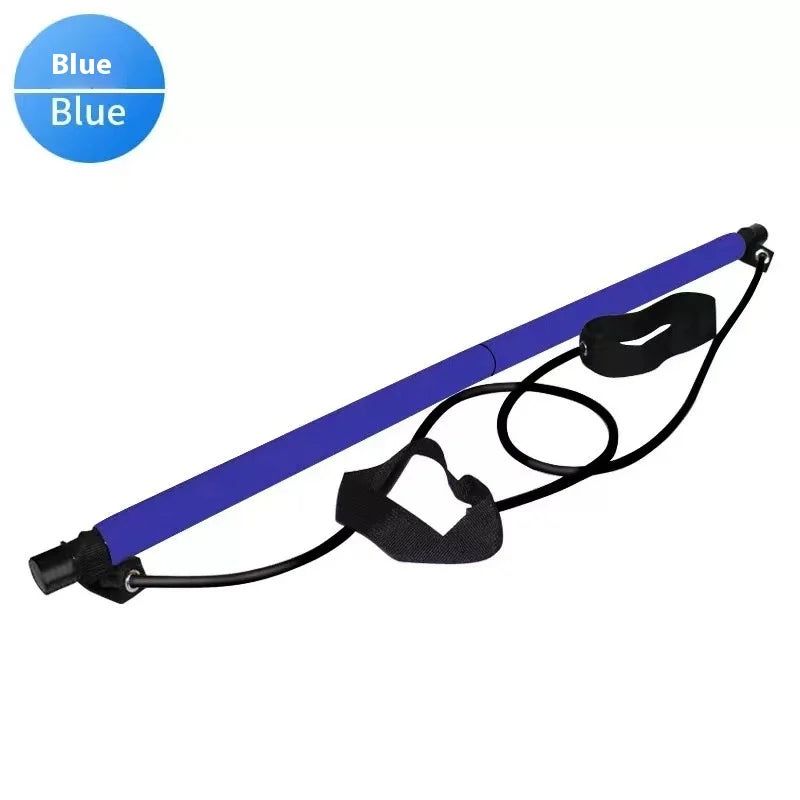 Home Sweet Home Pilates Stick fitness bar with adjustable length and elastic resistance bands for versatile exercise routines.