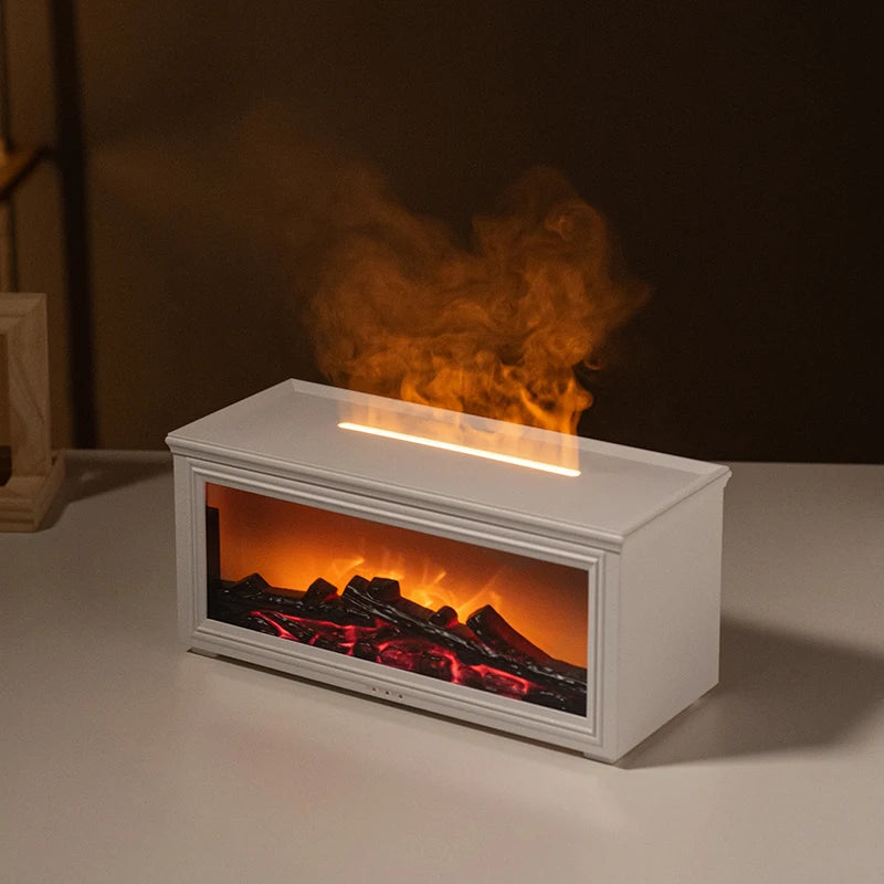Home Sweet Home Flame Aromatherapy Diffuser and Humidifier emitting a gentle glow with mist, designed for relaxing aromatherapy sessions.