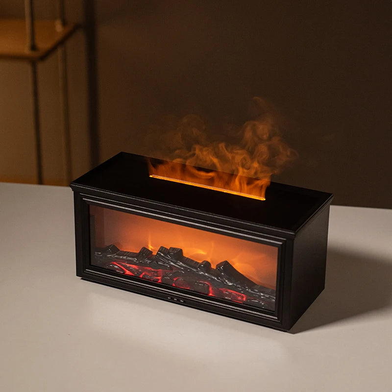Home Sweet Home Flame Aromatherapy Diffuser and Humidifier displaying a sleek design with mist and aromatic essential oils.