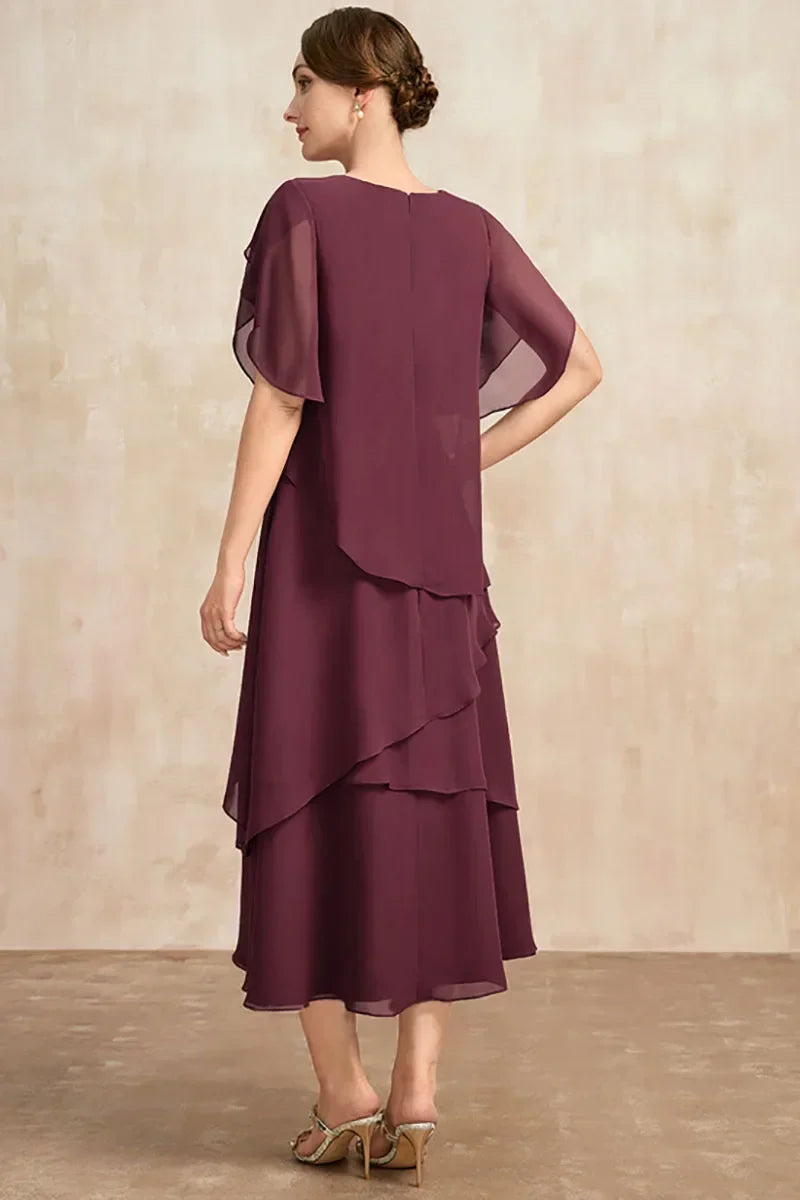 Elegant Chiffon Maxi Dress | Layered Petal Sleeve | Plus Size