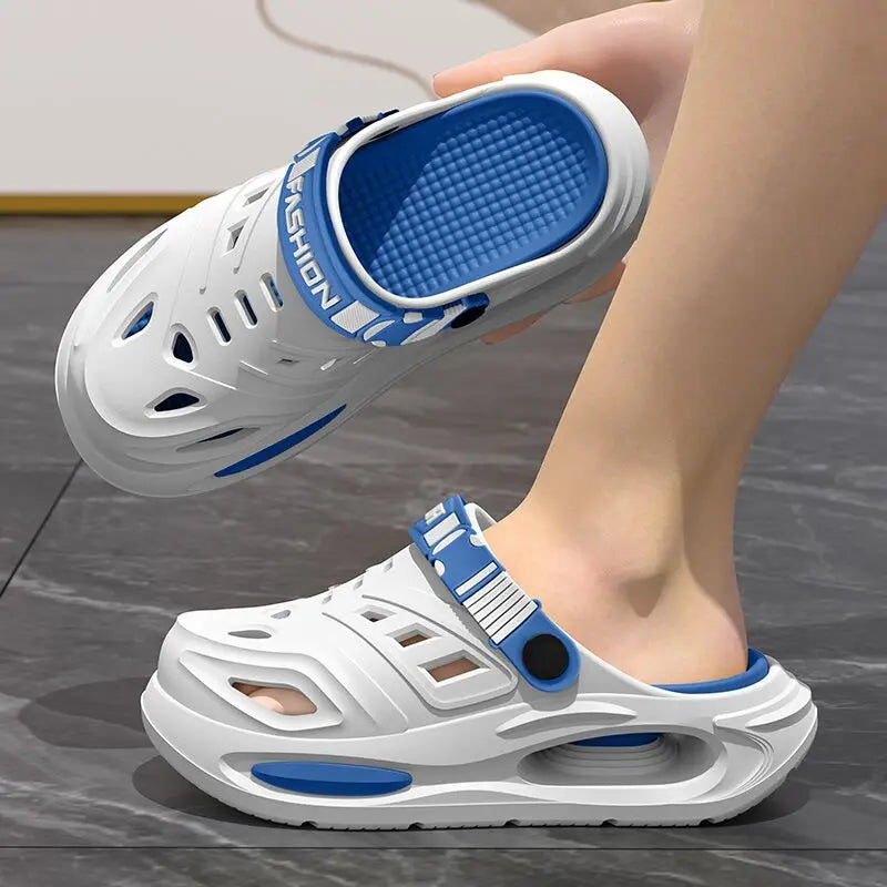 Men’s breathable summer slippers with thick anti-slip soles and arch support, designed for comfort and safety at home.