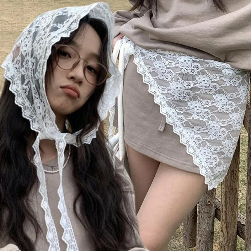 Lace Trim Bandana Scarf — 2-in-1 Hair Band & Waist Accessory