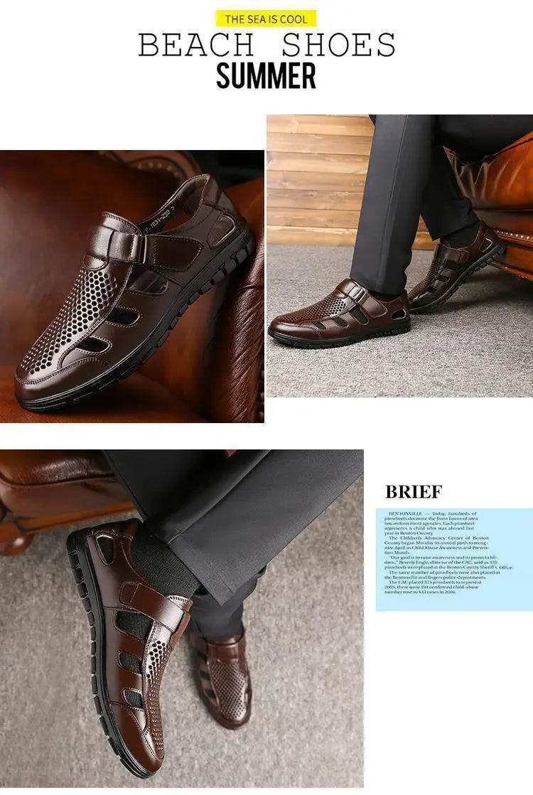 Men's Genuine Leather Gladiator Sandals | Casual Summer Shoes