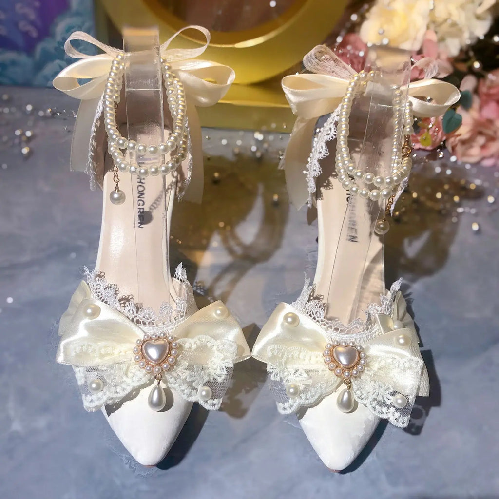 White Bridal Mary Jane Heels | Wedding Shoes for Women