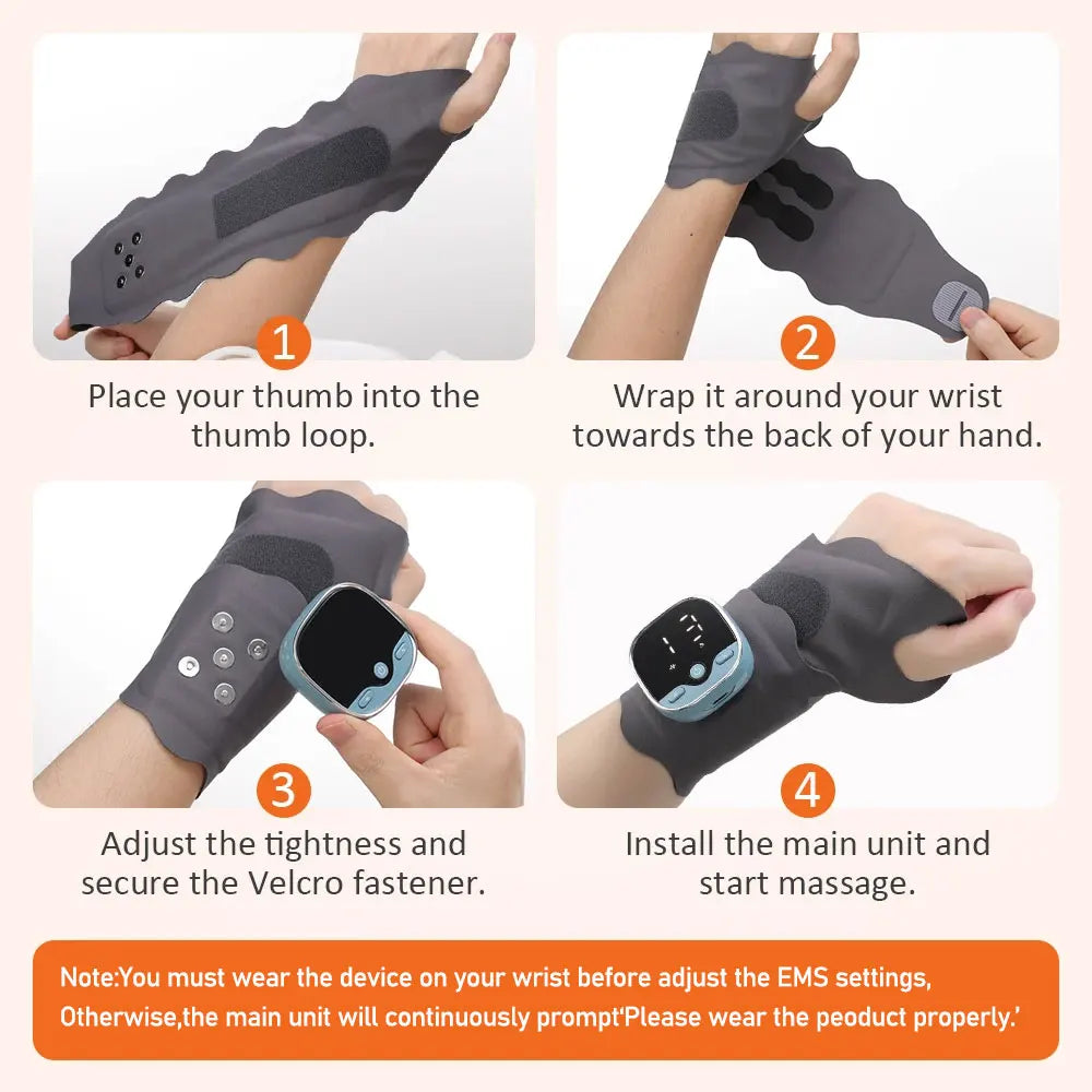 EMS Heating Wrist Massager – Cordless Thermal Massage Brace with Voice Prompts