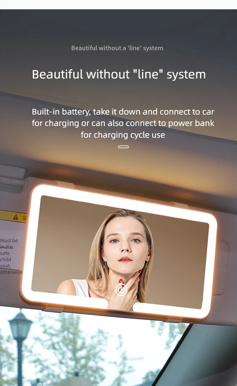 LED rechargeable car sun visor vanity mirror with built-in lighting and compact design for easy use in vehicles