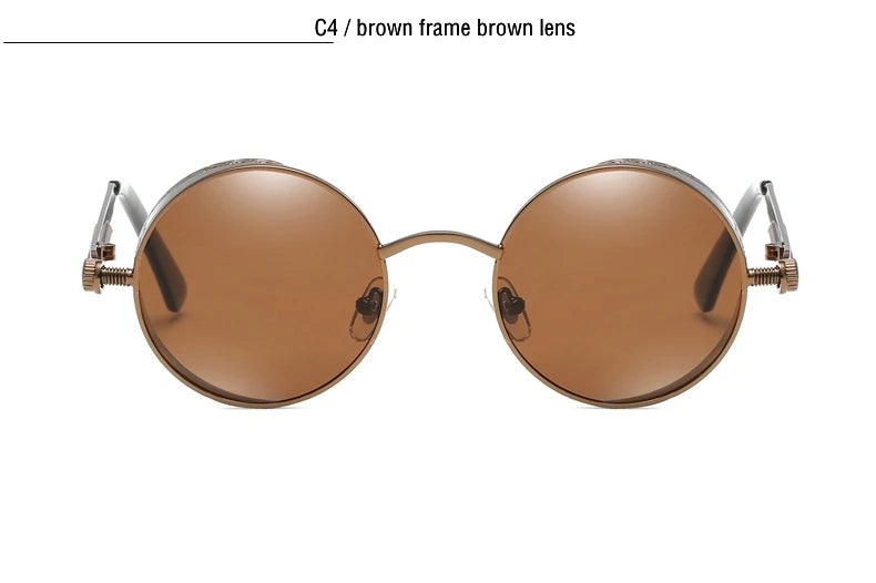 Steampunk Round Sunglasses – Retro Metal Frame UV400 Mens Fashion Eyewear