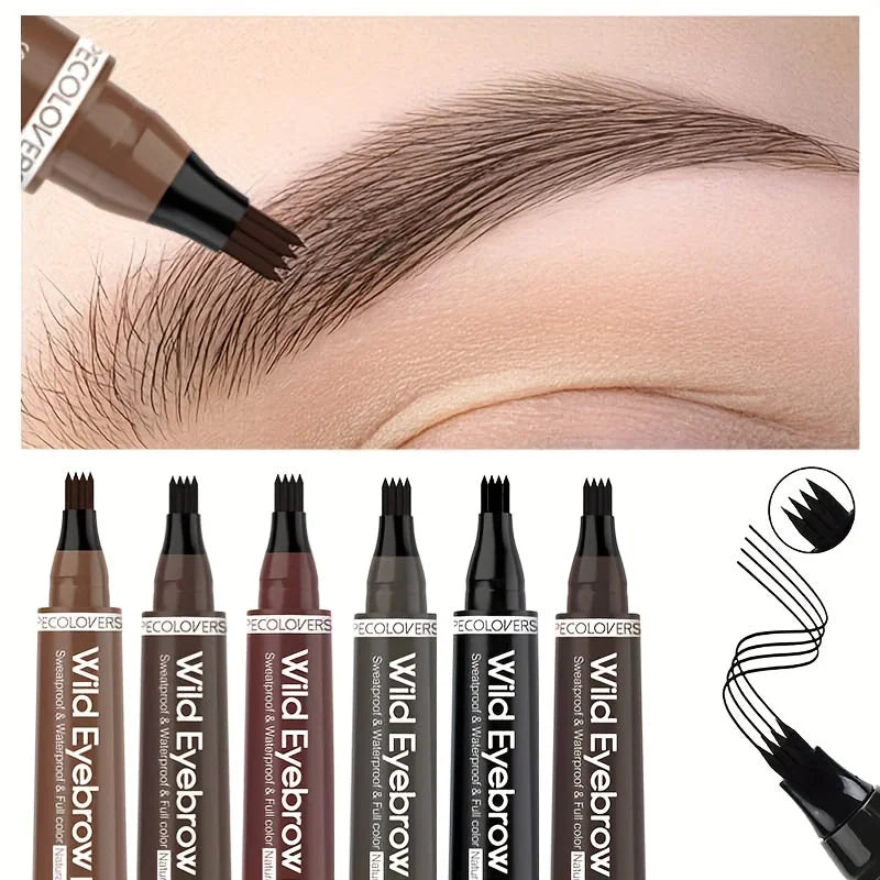 4-Tip Eyebrow Tattoo Pen – Waterproof Liquid Microblading Pencil, 6 Shades