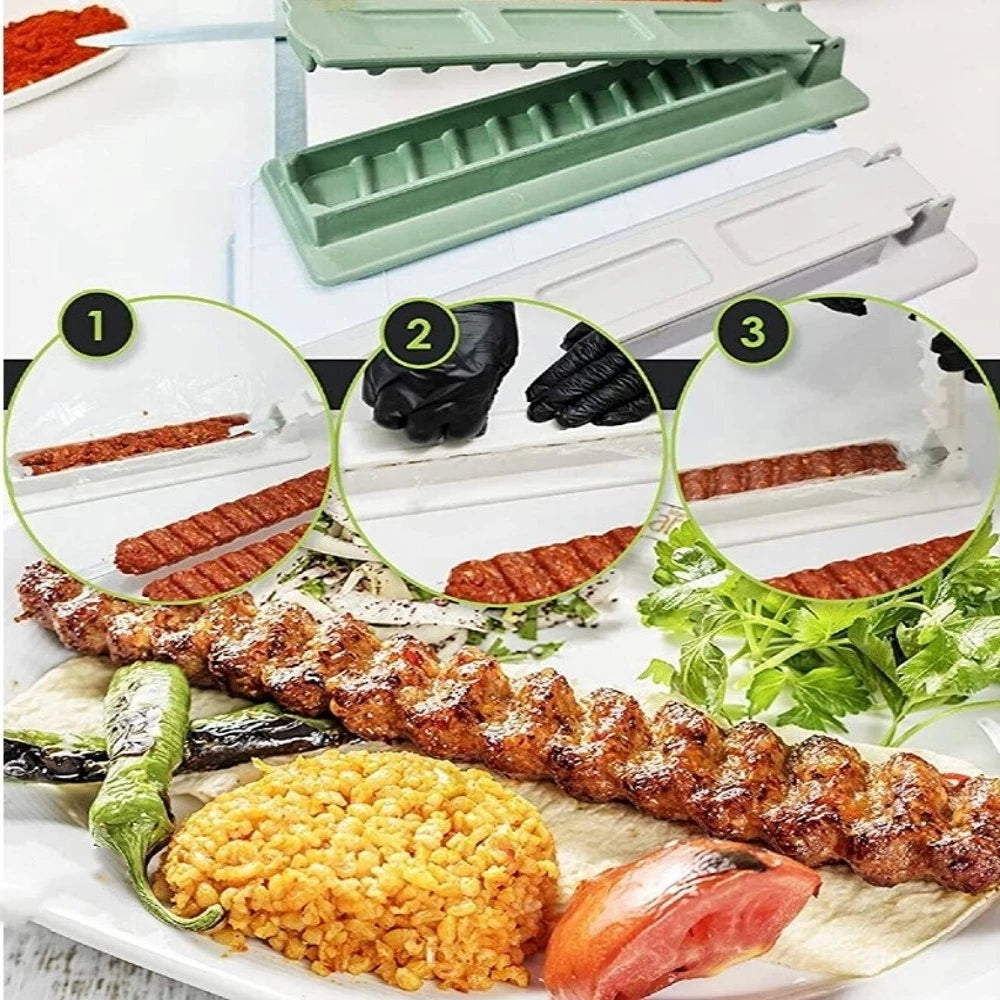 Home Sweet Home BBQ Kebab Skewer Maker, reusable meat skewer press machine for easy, uniform kebabs.