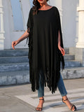 Plus Size Tassel Batwing Sleeve Longline Top