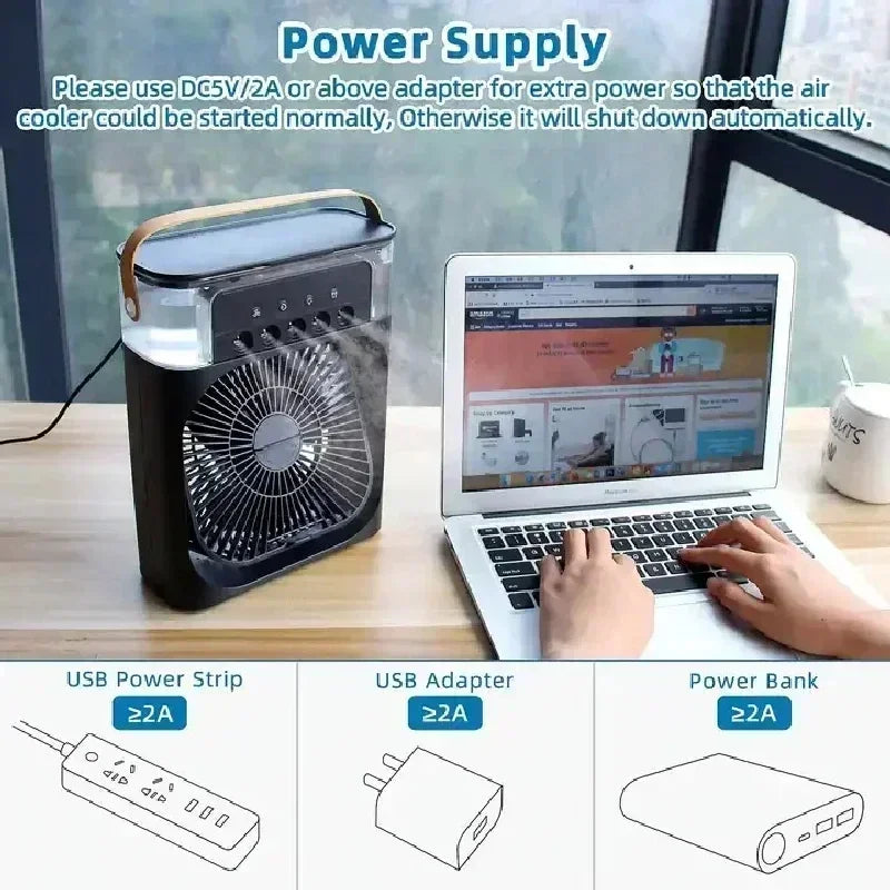 3-in-1 Portable Air Cooler Fan with Humidifier & LED Night Light — USB