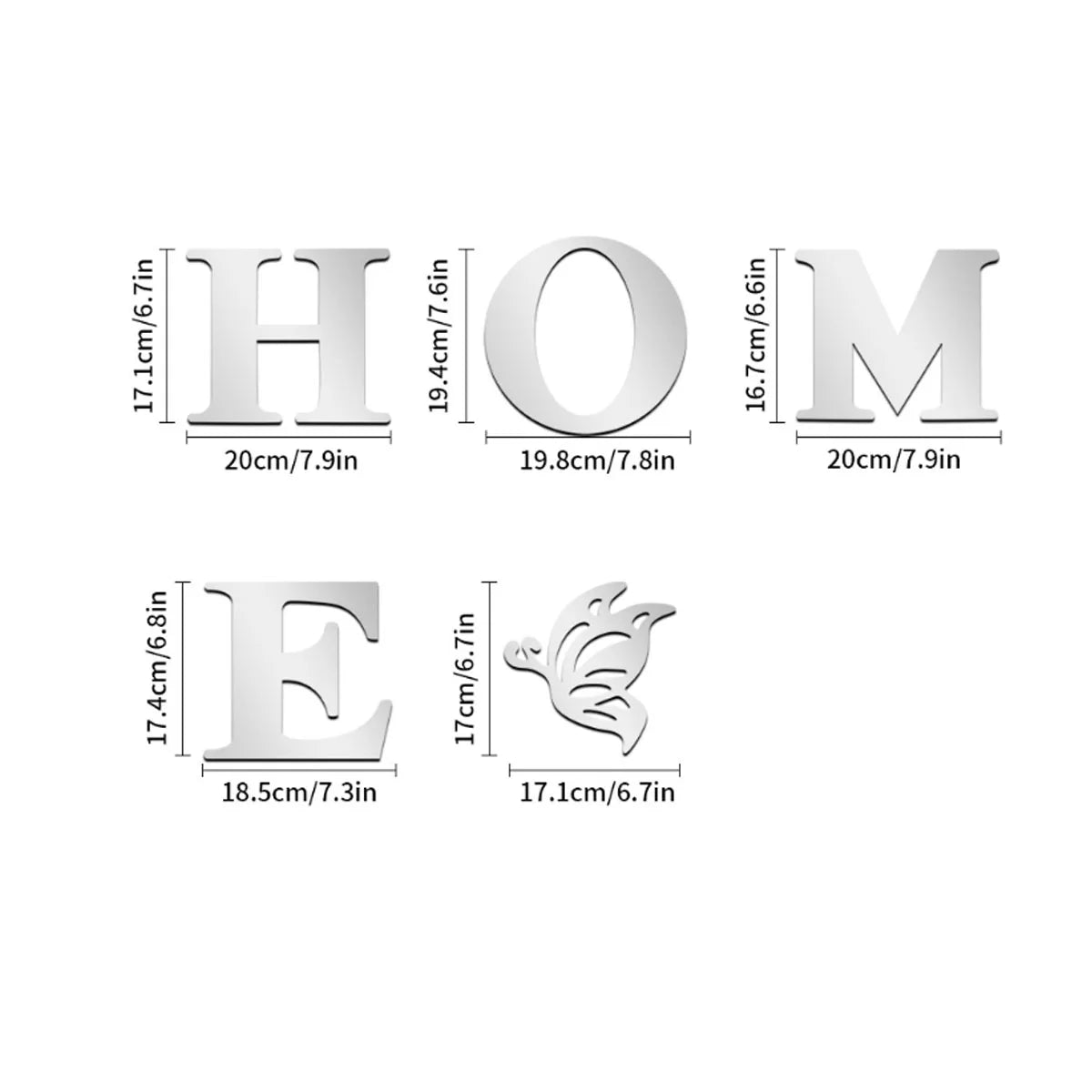 HOME 3D Mirror Wall Sticker – Silver Letter Sign for Entrance & Living Room Decor