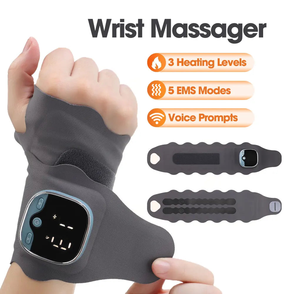 EMS Heating Wrist Massager – Cordless Thermal Massage Brace with Voice Prompts