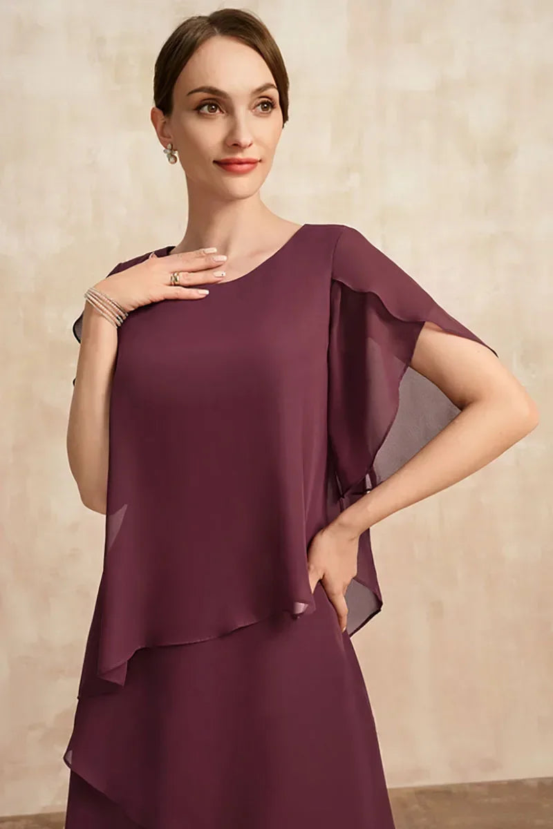 Elegant Chiffon Maxi Dress | Layered Petal Sleeve | Plus Size