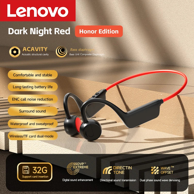 Lenovo Bone Conduction Headphones — Wireless, Waterproof, Bluetooth 5.3