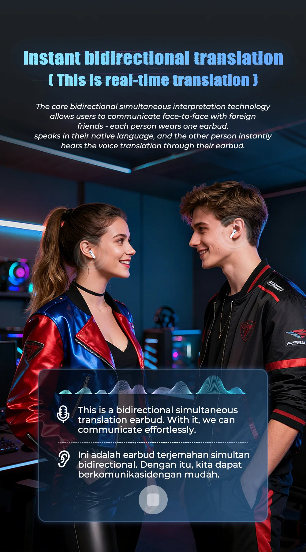 HTC NE49 AI Translator TWS Earbuds | Bluetooth 6.0 | 135 Languages | Gaming & HiFi