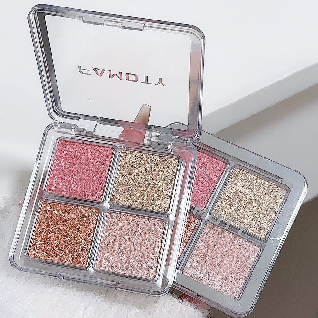 4-Colour Face Highlighter Palette – Pearly Glitter Shimmer Baked Powder