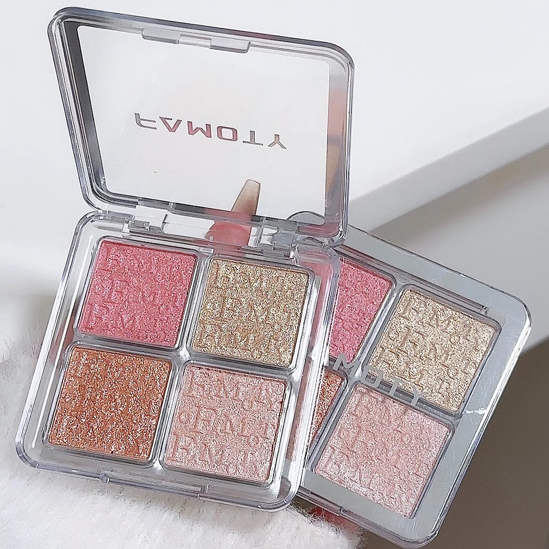 4-Colour Face Highlighter Palette – Pearly Glitter Shimmer Baked Powder