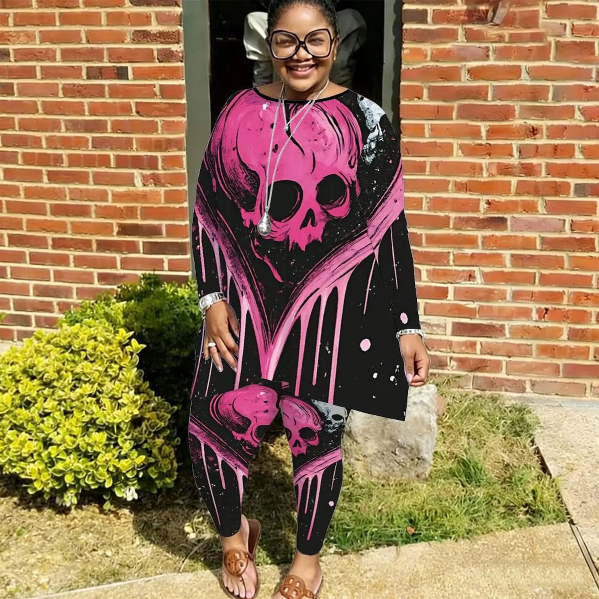 Plus Size Printed Two-Piece T-Shirt & Sweatpants Set